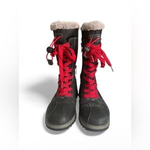 Aquatherm Canada Jissika Womens 6M Black/Red Snow Boots Faux Fur